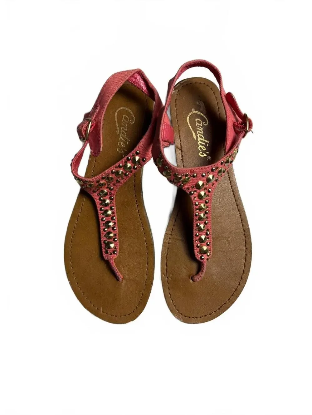 Candie's Pink Studded T-Strap Sandals